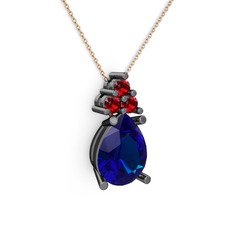 Lab safir ve garnet 925 ayar siyah rodyum kaplama gümüş kolye (40 cm gümüş rolo zincir)