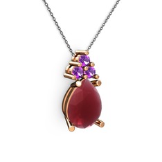 Kök yakut ve ametist 8 ayar rose altın kolye (40 cm gümüş rolo zincir)
