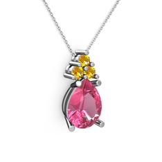 Madiva Kolye - Pembe kuvars ve sitrin 18 ayar beyaz altın kolye (40 cm gümüş rolo zincir) #zumpij