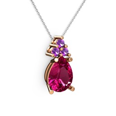Madiva Kolye - Rodolit garnet ve ametist 925 ayar rose altın kaplama gümüş kolye (40 cm beyaz altın rolo zincir) #zxphf1