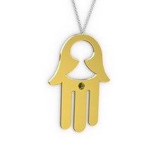 Fatma'nın Eli Kolye - Peridot 14 ayar altın kolye (40 cm beyaz altın rolo zincir) #181o2mb
