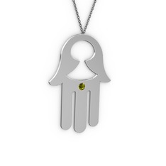 Fatma'nın Eli Kolye - Peridot 14 ayar beyaz altın kolye (40 cm gümüş rolo zincir) #1an5zfe