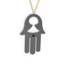 Fatma'nın Eli Kolye - Siyah zirkon 925 ayar siyah rodyum kaplama gümüş kolye (40 cm altın rolo zincir) #1ba61dd