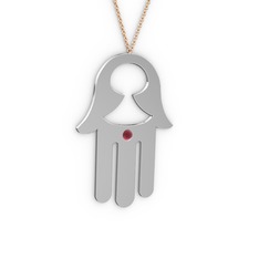 Kök yakut 18 ayar beyaz altın kolye (40 cm rose altın rolo zincir)