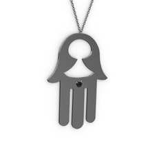 Fatma'nın Eli Kolye - Siyah zirkon 925 ayar siyah rodyum kaplama gümüş kolye (40 cm gümüş rolo zincir) #1ps0on3