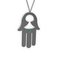 Fatma'nın Eli Kolye - Yeşil kuvars 925 ayar siyah rodyum kaplama gümüş kolye (40 cm gümüş rolo zincir) #1r9euyi