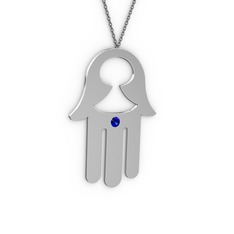 Fatma'nın Eli Kolye - Lab safir 18 ayar beyaz altın kolye (40 cm gümüş rolo zincir) #ig6vmp