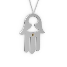 Fatma'nın Eli Kolye - Dumanlı kuvars 8 ayar beyaz altın kolye (40 cm beyaz altın rolo zincir) #od58el