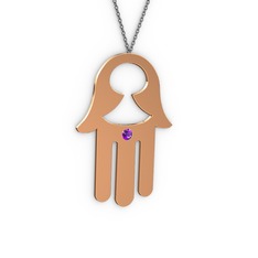 Ametist 925 ayar rose altın kaplama gümüş kolye (40 cm gümüş rolo zincir)