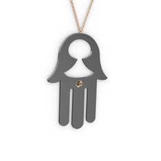 Fatma'nın Eli Kolye - Dumanlı kuvars 925 ayar siyah rodyum kaplama gümüş kolye (40 cm rose altın rolo zincir) #w6jnue