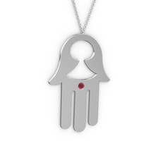 Fatma'nın Eli Kolye - Kök yakut 14 ayar beyaz altın kolye (40 cm gümüş rolo zincir) #yjn739