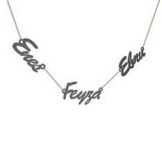 Aile İsim Kolye - 925 ayar siyah rodyum kaplama gümüş kolye (3 karakterli el yazısı, 40 cm rose altın rolo zincir) #128icse