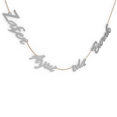 18 ayar beyaz altın kolye (4 karakterli el yazısı, 40 cm rose altın rolo zincir)