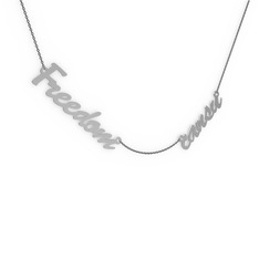 14 ayar beyaz altın kolye (2 karakterli el yazısı, 40 cm gümüş rolo zincir)