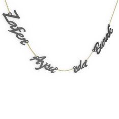 Aile İsim Kolye - 925 ayar siyah rodyum kaplama gümüş kolye (4 karakterli el yazısı, 40 cm altın rolo zincir) #17q06yh