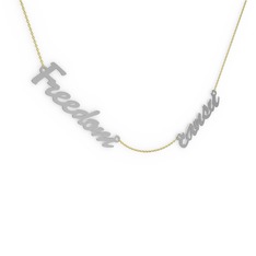 18 ayar beyaz altın kolye (2 karakterli el yazısı, 40 cm altın rolo zincir)