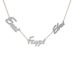 14 ayar beyaz altın kolye (3 karakterli el yazısı, 40 cm rose altın rolo zincir)