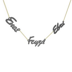 Aile İsim Kolye - 925 ayar siyah rodyum kaplama gümüş kolye (3 karakterli el yazısı, 40 cm altın rolo zincir) #ry9gej