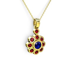 Elmas Çiçek Kolye - Garnet ve lab safir 8 ayar altın kolye (40 cm gümüş rolo zincir) #10adjw3