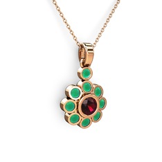 Elmas Çiçek Kolye - Kök zümrüt ve rodolit garnet 18 ayar rose altın kolye (40 cm rose altın rolo zincir) #10xq7zn