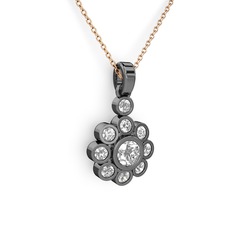 Pırlanta ve swarovski 925 ayar siyah rodyum kaplama gümüş kolye (0.54 karat, 40 cm rose altın rolo zincir)