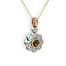 Akuamarin ve peridot 14 ayar rose altın kolye (40 cm altın rolo zincir)