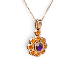 Elmas Çiçek Kolye - Sitrin ve ametist 18 ayar rose altın kolye (40 cm rose altın rolo zincir) #11jzbvj