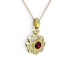 Elmas Çiçek Kolye - Elmas ve rodolit garnet 14 ayar altın kolye (0.54 karat, 40 cm rose altın rolo zincir) #11rz5d1
