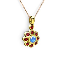 Elmas Çiçek Kolye - Garnet ve akuamarin 14 ayar altın kolye (40 cm rose altın rolo zincir) #11uepum