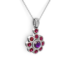 Elmas Çiçek Kolye - Rodolit garnet ve ametist 8 ayar beyaz altın kolye (40 cm beyaz altın rolo zincir) #12co47i