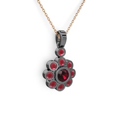Elmas Çiçek Kolye - Kök yakut ve rodolit garnet 925 ayar siyah rodyum kaplama gümüş kolye (40 cm rose altın rolo zincir) #12he49s