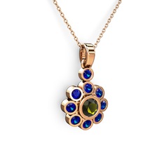 Lab safir ve peridot 18 ayar rose altın kolye (40 cm rose altın rolo zincir)