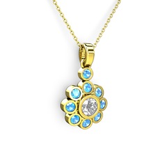 Elmas Çiçek Kolye - Akuamarin ve swarovski 8 ayar altın kolye (40 cm altın rolo zincir) #13b5yzi