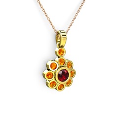Sitrin ve garnet 18 ayar altın kolye (40 cm rose altın rolo zincir)
