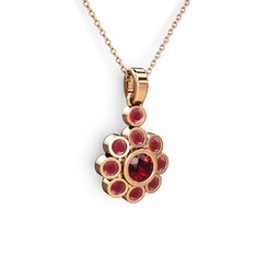 Elmas Çiçek Kolye - Kök yakut ve garnet 8 ayar rose altın kolye (40 cm rose altın rolo zincir) #14gdicc