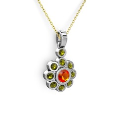 Elmas Çiçek Kolye - Peridot ve sitrin 18 ayar beyaz altın kolye (40 cm gümüş rolo zincir) #14lw8kf