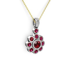 Elmas Çiçek Kolye - Rodolit garnet ve garnet 8 ayar beyaz altın kolye (40 cm altın rolo zincir) #15h13ex