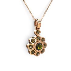 Dumanlı kuvars ve peridot 18 ayar rose altın kolye (40 cm rose altın rolo zincir)