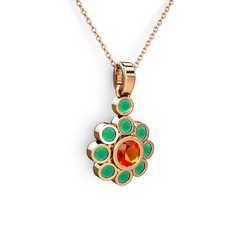 Elmas Çiçek Kolye - Kök zümrüt ve sitrin 14 ayar rose altın kolye (40 cm rose altın rolo zincir) #16414dw