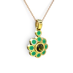 Elmas Çiçek Kolye - Kök zümrüt ve peridot 8 ayar altın kolye (40 cm rose altın rolo zincir) #1656r1v