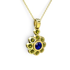 Elmas Çiçek Kolye - Peridot ve lab safir 8 ayar altın kolye (40 cm gümüş rolo zincir) #165p9g1