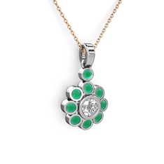 Kök zümrüt ve swarovski 8 ayar beyaz altın kolye (40 cm rose altın rolo zincir)