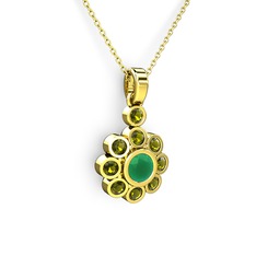 Elmas Çiçek Kolye - Peridot ve kök zümrüt 8 ayar altın kolye (40 cm gümüş rolo zincir) #169h7x9