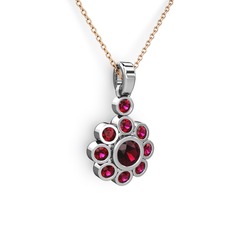 Elmas Çiçek Kolye - Rodolit garnet 18 ayar beyaz altın kolye (40 cm rose altın rolo zincir) #16i3mbf