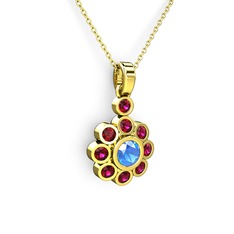 Elmas Çiçek Kolye - Rodolit garnet ve akuamarin 14 ayar altın kolye (40 cm altın rolo zincir) #173k5q8