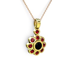 Elmas Çiçek Kolye - Garnet ve siyah zirkon 14 ayar altın kolye (40 cm rose altın rolo zincir) #17icy2e