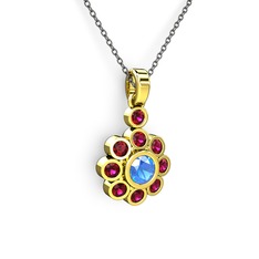 Rodolit garnet ve akuamarin 925 ayar altın kaplama gümüş kolye (40 cm gümüş rolo zincir)