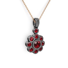 Elmas Çiçek Kolye - Garnet 925 ayar siyah rodyum kaplama gümüş kolye (40 cm rose altın rolo zincir) #199mbfy