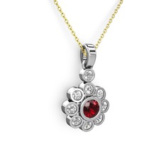 Elmas Çiçek Kolye - Pırlanta ve garnet 18 ayar beyaz altın kolye (0.54 karat, 40 cm altın rolo zincir) #19oj0p5