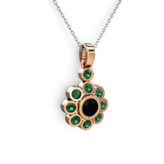 Elmas Çiçek Kolye - Yeşil kuvars ve siyah zirkon 18 ayar rose altın kolye (40 cm beyaz altın rolo zincir) #19p7lud